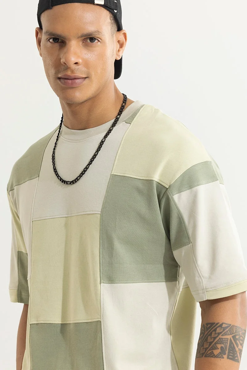 SNITCH Colour Cut & Sew Green Oversized T-Shirt